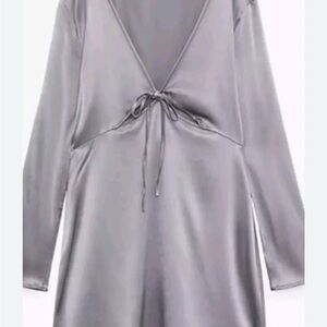Zara Gray Satin Long Sleeve Dress size M NWOT